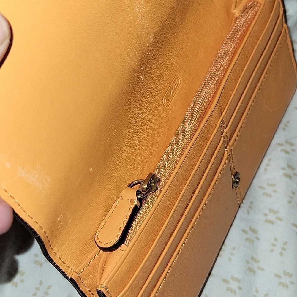 Coach Leather Double Zip Flap Wallet Orange - Picture 14 of 14
